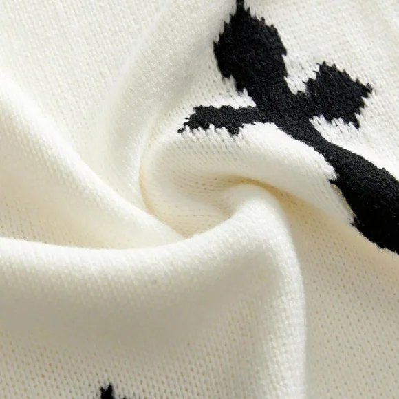 Men's White and Black Cross Pattern Sweater